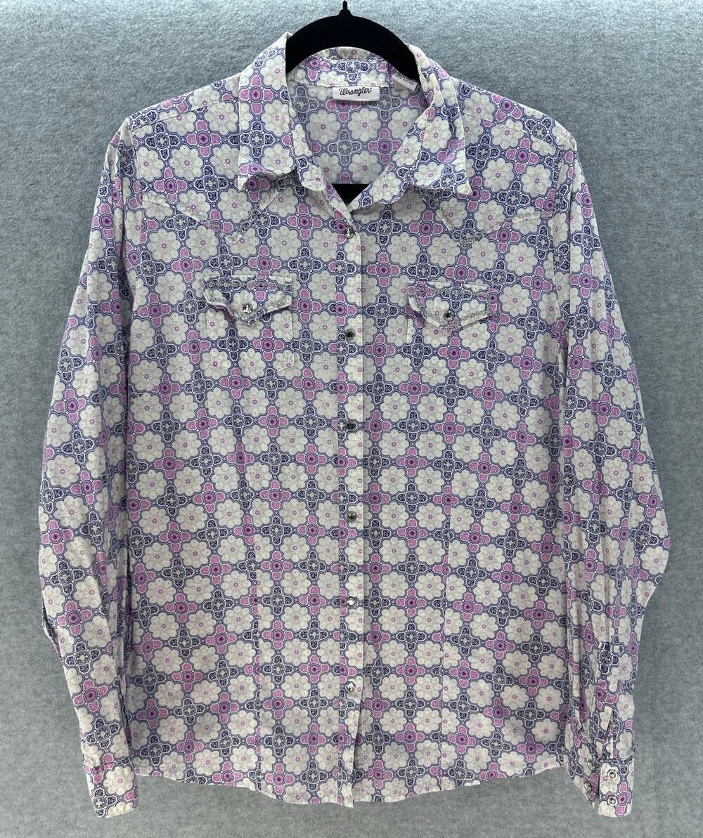 Wrangler Womens L Vintage Inspired Jeweled Snap Silver Purple Western Cotton Y2K